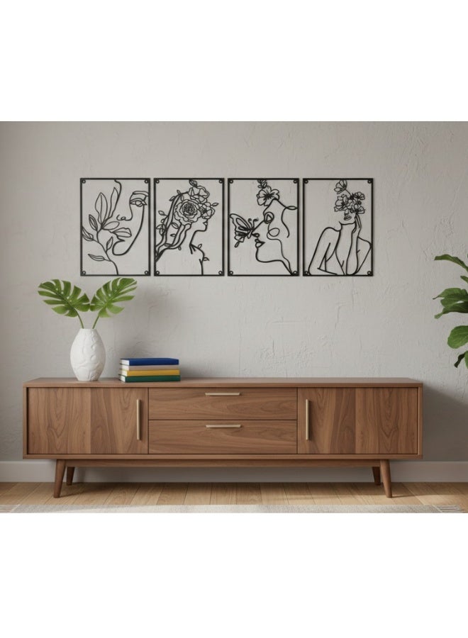 4 Pieces Black Metal Wall Art Set Minimalist Abstract Woman Face Line Art with Flowers Wall Decor for Bedroom Bathroom Living Room Kitchen Office Reception Lounge Hallway Modern Contemporary Elegant Chic Rust Resistant Hanging Sculpture Home Wall Decoration Indoor Outdoor Minimalist Line Art Metal Wall Hanging Artistic Floral Sculpture for Modern Home Office Cafe Hotel Bedroom Bathroom Kitchen Living Room Interior Decor 43x30cm Premium Quality Durable Stylish Wall Ornament Trendy Abstract Metal Art Decoration Set - Image 3